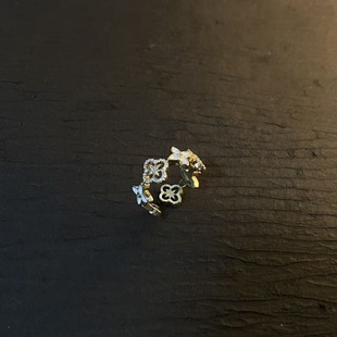 幸运四叶草戒指女ins小众轻奢指环可调节食指戒古着vintage戒指