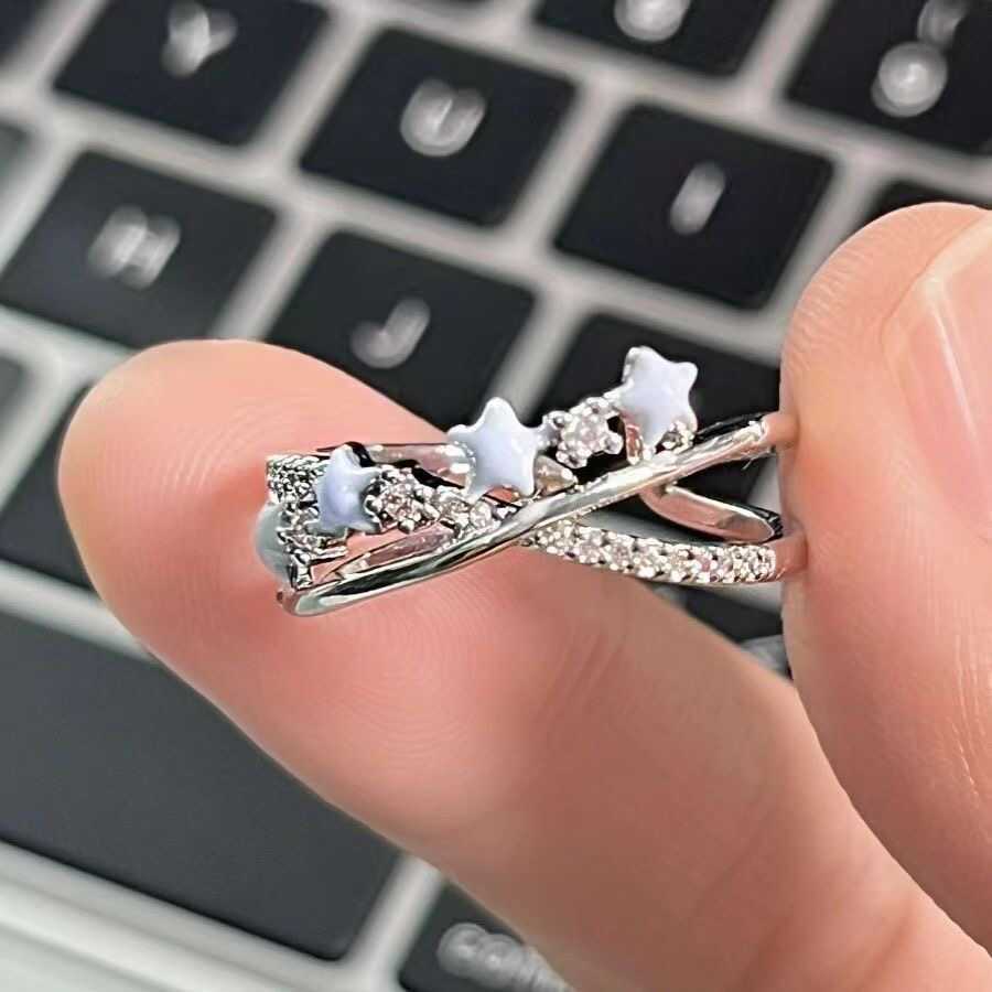 小众设计感蓝色滴油星星戒指时尚