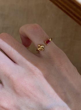 鸢尾花尾戒女小指ins小众设计感开口可调节食指戒Vintage古着指环