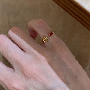 鸢尾花尾戒女小指ins小众设计感开口可调节食指戒Vintage古着指环