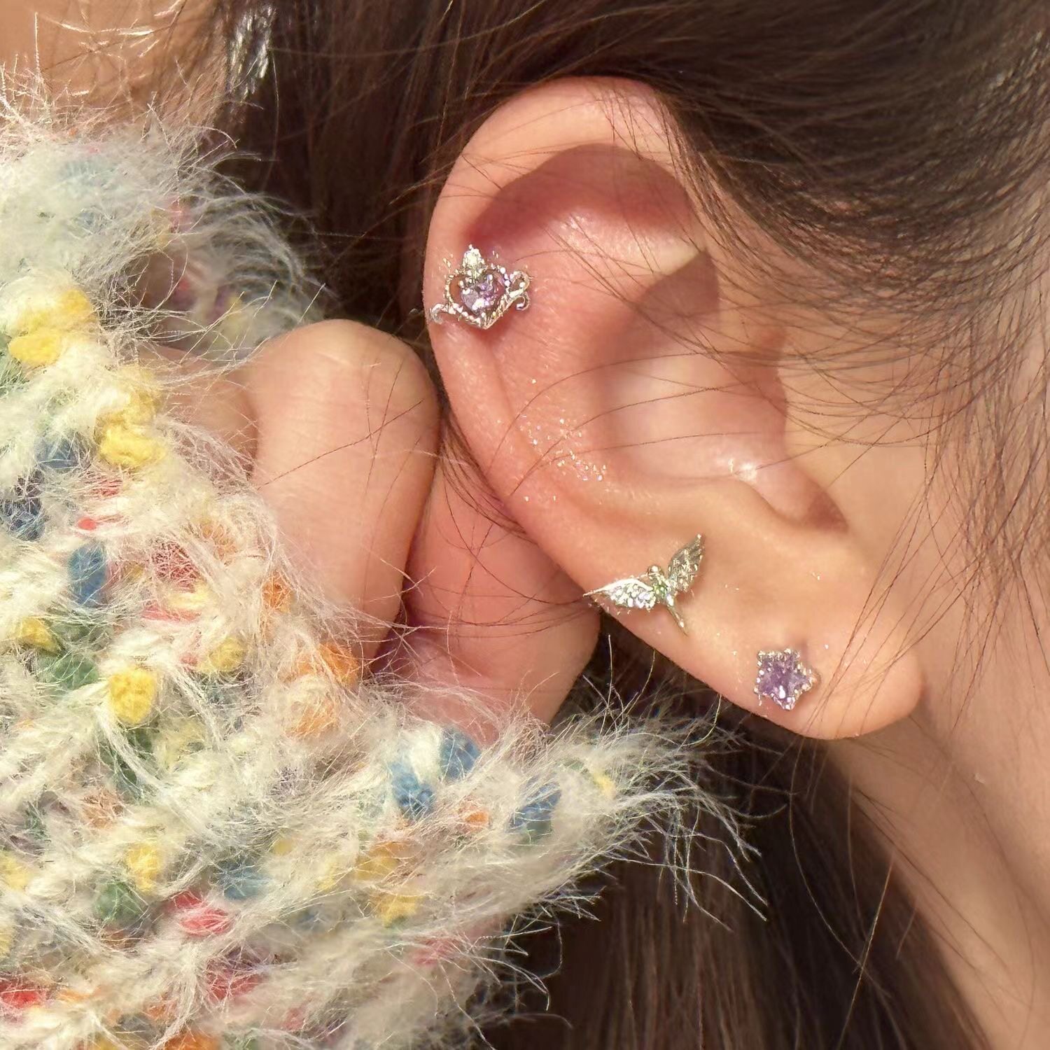 幸运鸟天使翅膀爱心星星耳钉女ins小众设计朋克风耳饰耳蜗耳骨钉