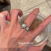 中古银色古币戒指女ins小众设计感古着独特开口可调节指环手饰潮