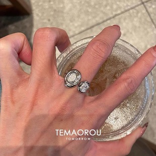 中古银色古币戒指女ins小众设计感古着独特开口可调节指环手饰潮