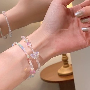 蝴蝶彩色编制串珠手链女糖果色小众设计感学生闺蜜姐妹手链手饰潮