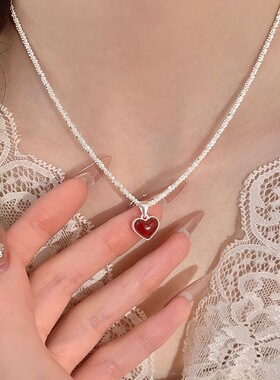 法式双面红色爱心项链女轻奢气质高级感锁骨链时尚百搭颈链配饰