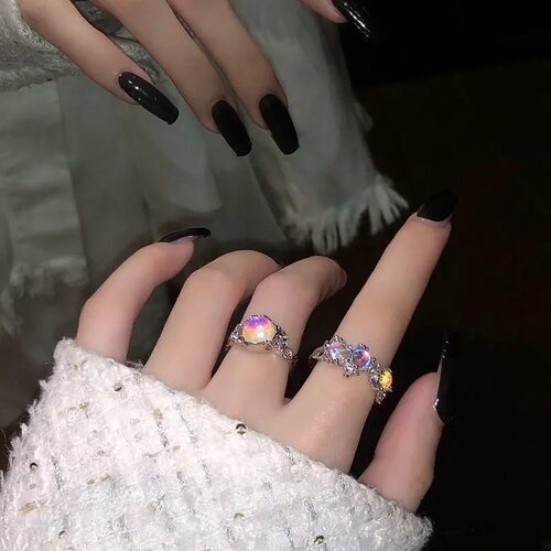 不规则月光石戒指女ins小众设计高级感开口可调节食指戒指尾戒潮