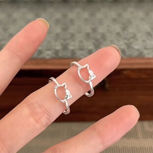 可爱猫咪戒指女甜美少女软妹食指时尚百搭开口可调节指环闺蜜戒指