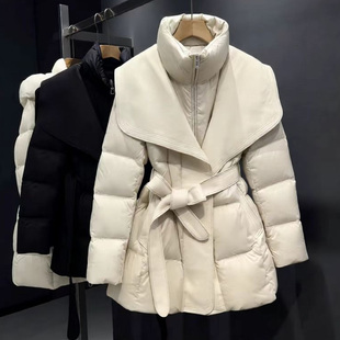 正品90白鸭绒羊毛拼接羽绒服女2025收腰高端大牌洋气保暖外套