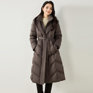 长款羽绒服女2025冬季新款气质通勤高级感翻领过膝白鸭绒保暖外套