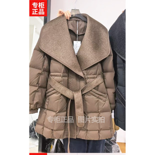 专柜正品鹅绒服女2025冬装高端线下商场羊毛大翻领90白鹅绒羽绒服