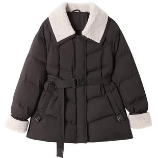 专柜商场同款巴恩风羊羔毛翻领90白鸭绒羽绒服女冬一手长保暖外套