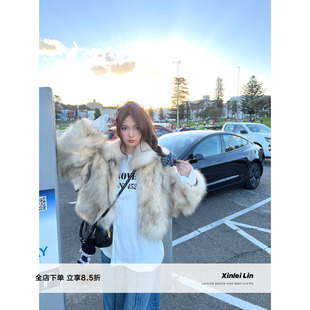 进口SAGA银狐整皮翻领狐狸毛皮草外套 冬日暮色 Xinlei Lin