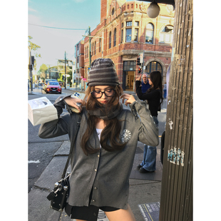 Lin 开衫 纽约街头 心宽松印花针织毛衫 克 Xinlei