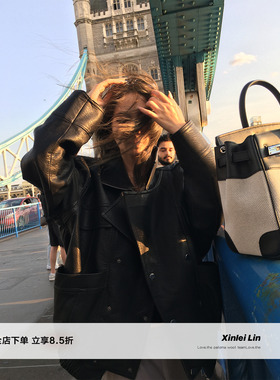 Xinlei Lin“巴斯期刊”Y*L新款双排扣廓形皮衣短款夹克外套