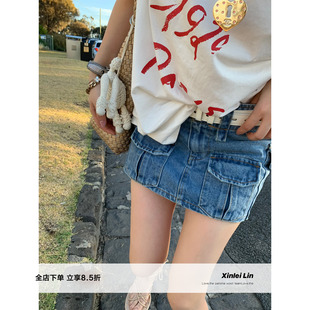 Lin AB款 加州蓝天 短裤 私服山大王春夏水洗牛仔半裙 Xinlei