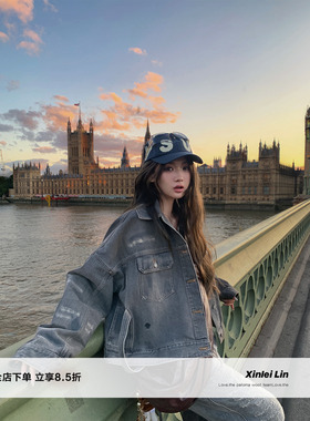 Xinlei Lin“希思罗薄雾”私服Di*r中古破洞洗水牛仔外套长裤套装