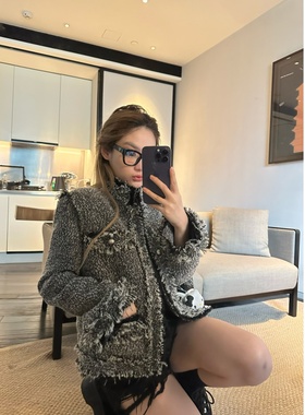 Xinlei Lin “格林千金”灰色设计感20绵羊毛小香风外套女春夏