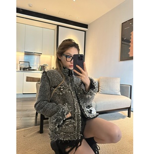 灰色设计感20绵羊毛小香风外套女春夏 格林千金 Xinlei Lin