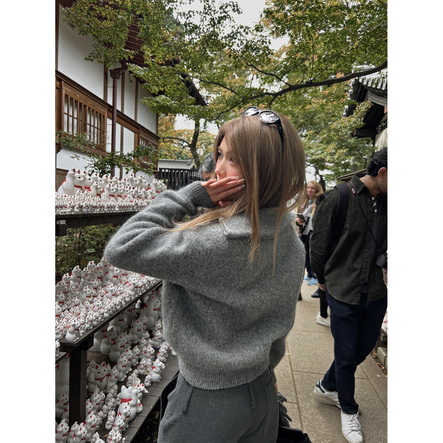 XinleiLin灰色羊毛兔绒针织衫