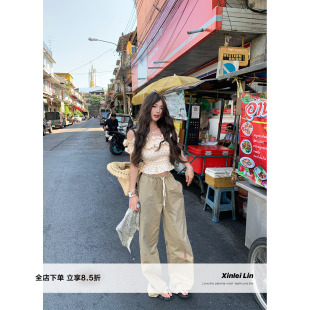 曲奇 美式 水洗阔腿宽松抽绳泼墨饼干工装 休闲裤 Xinlei 长裤 Lin