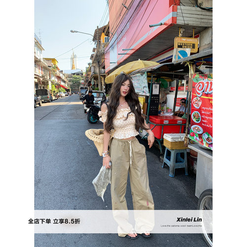 XinleiLin喷墨双色休闲工装裤