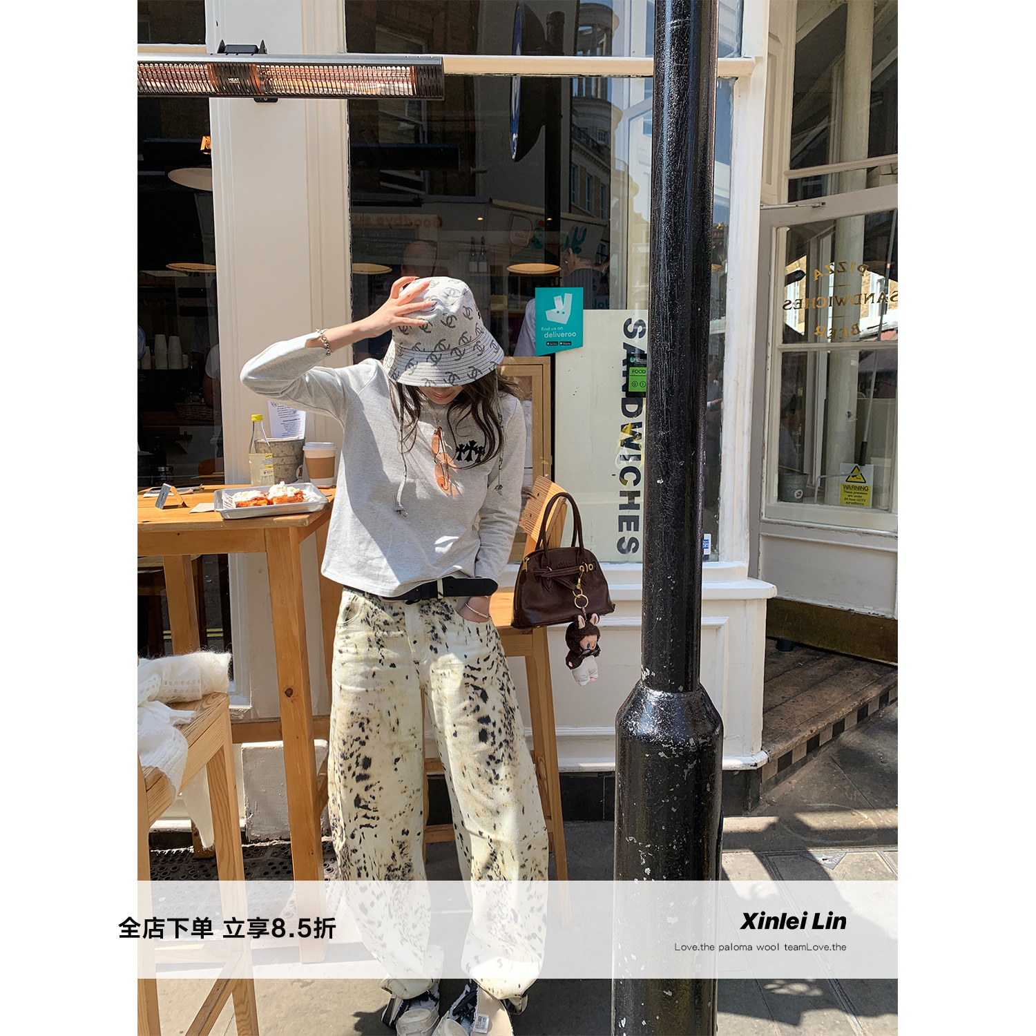 XinleiLin棉感豹纹牛仔休闲裤