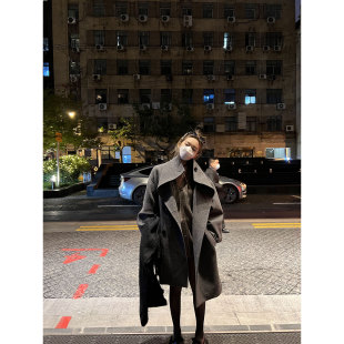 ne荃羊毛廓形双色毛呢长款 Xinlei 私物分享A 2022冬新款 外套 lin