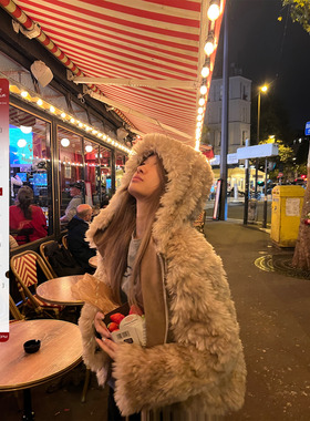 Xinlei Lin“琥珀流光”DI*R秀场款连帽染尖仿羊毛皮草外套