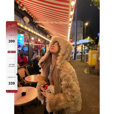 XinleiLin连帽环保毛皮草外套