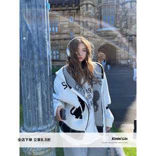 chao密实 Xinlei 冬日安全感 木偶小猫 芝麻点提花廓形针织 Lin