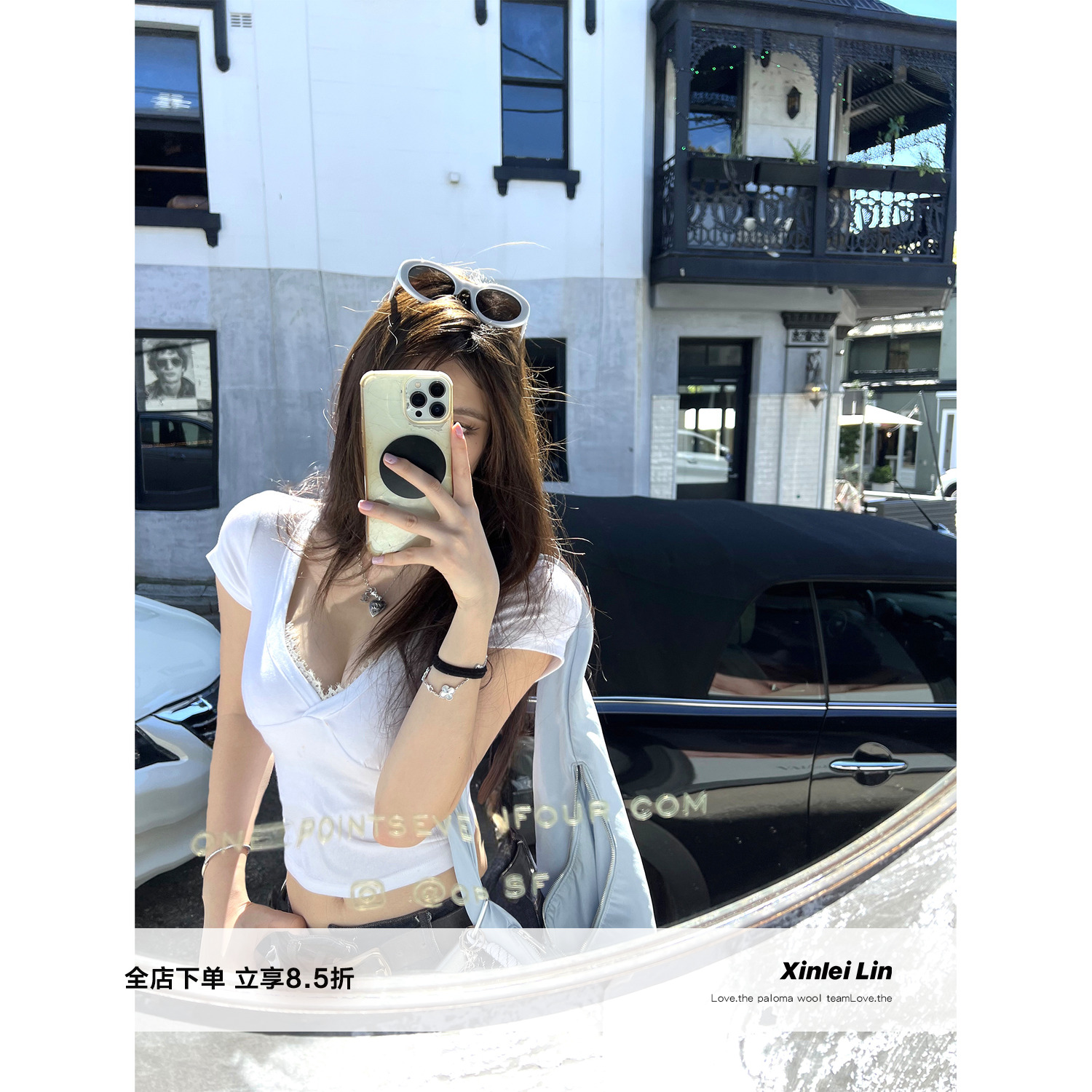 XinleiLin四色V领短袖修身T恤