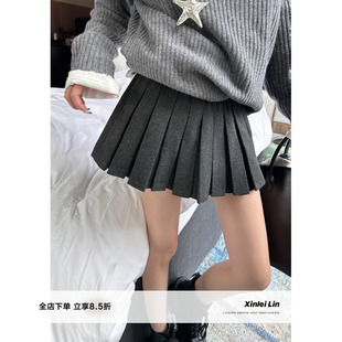 自带打底裤 Xinlei 高克重磨毛松紧腰百褶裙 都市学院 Lin