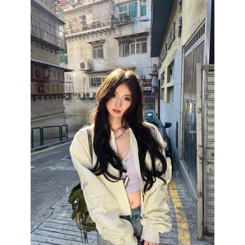 Xinlei Lin“时光旅人”褶皱肌理感飞行员短款夹克外套女春季新款