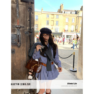 纹衬衫 英伦学院风格 连衣裙短裙女裙子 Lin灰调苏格兰 Xinlei