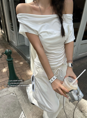 Xinlei Lin “夏日狂想”一衣多穿白色显瘦斜肩短袖T恤女春夏上衣