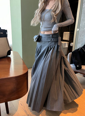 Xinlei Lin 即兴秩序 open *y英伦时髦开衩大摆量百褶裙长半身裙