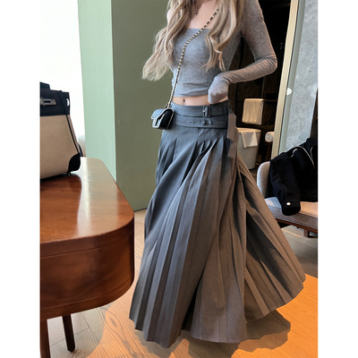 XinleiLin灰色长款摆着半身裙