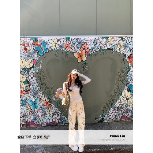 XinleiLin印花休闲直筒牛仔长裤