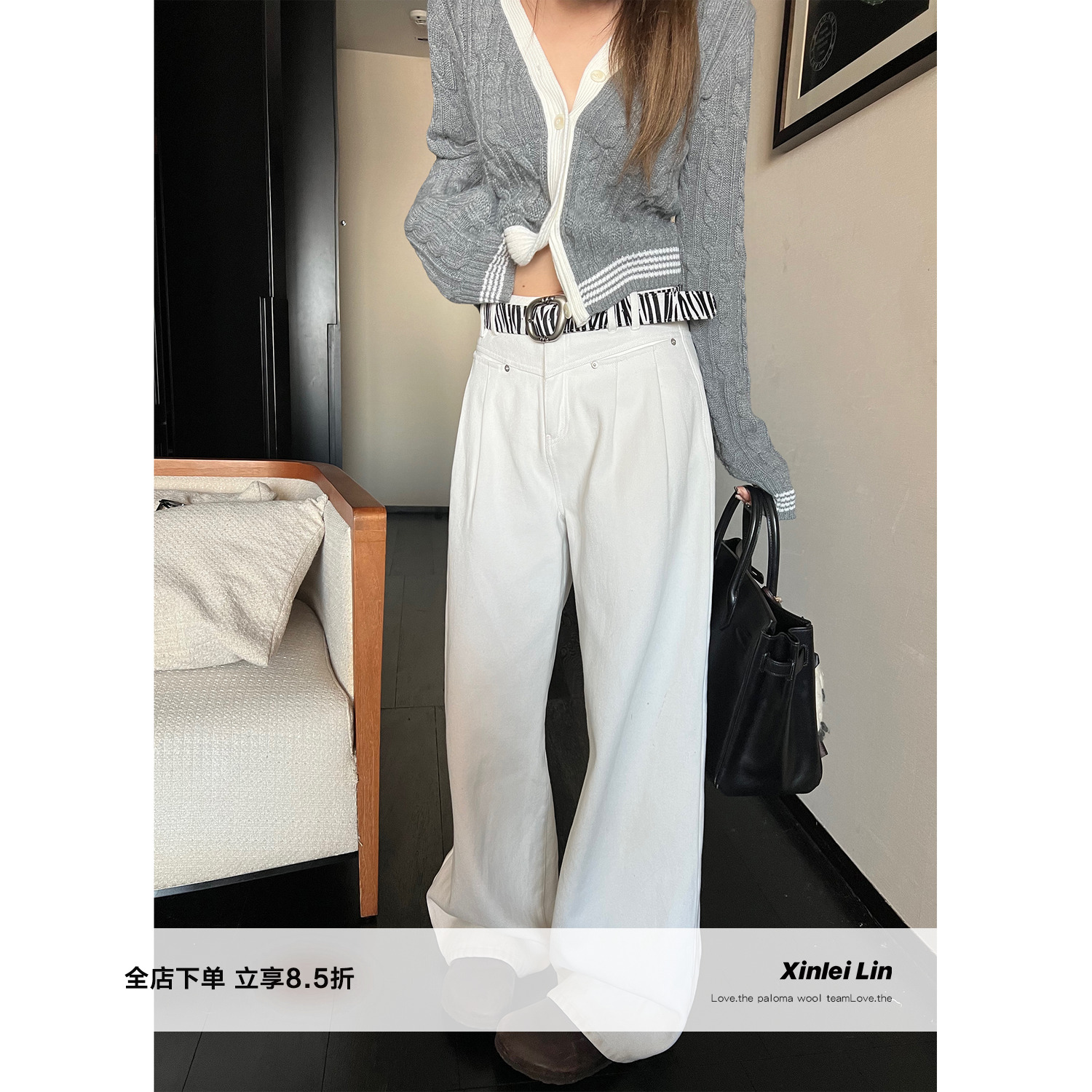 XinleiLin白色加绒牛仔裤