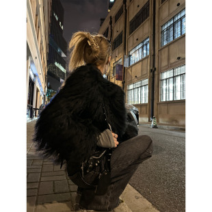 双色真毛滩羊毛皮草外套女秋冬 可可棕苏里小姐 Xinlei Lin