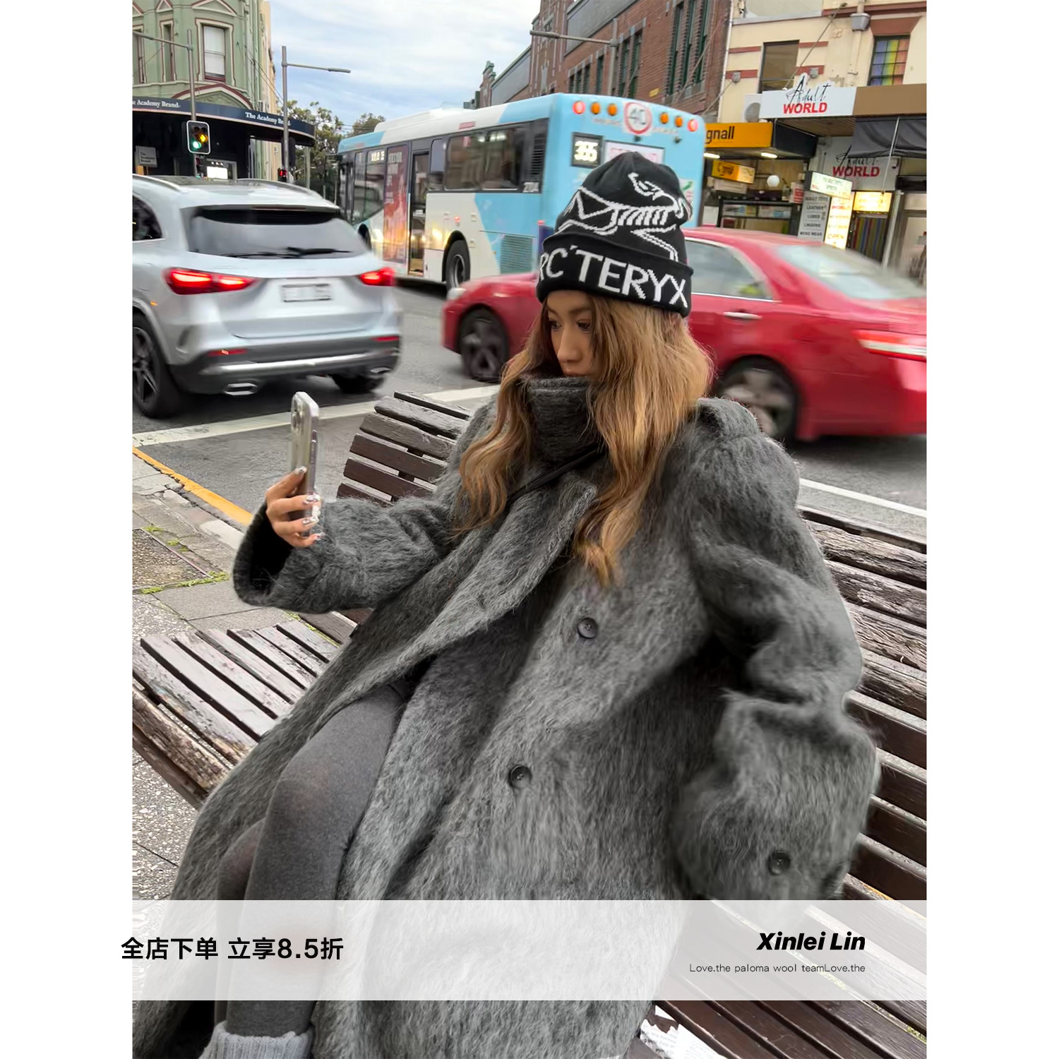 XinleiLin深灰色呢大衣