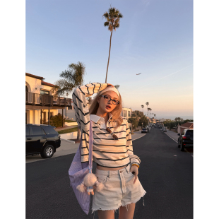 Lin 条纹长袖 美式 MIU感知识分子POLO衫 T恤 girl Xinlei