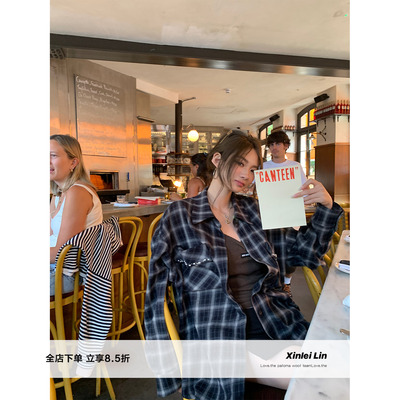 XinleiLin双色格子钉珠衬衫