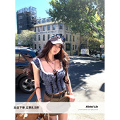 短袖 Xinlei 格纹碎花素色打揽弹力U领上衣衬衫 甜心可露丽 Lin