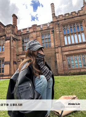 Xinlei Lin “复古melody”棒球机车皮外套女秋季新款廓形皮衣女