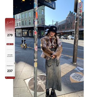 复古工装 古董家 感直筒水洗牛仔长半裙 Lin Xinlei