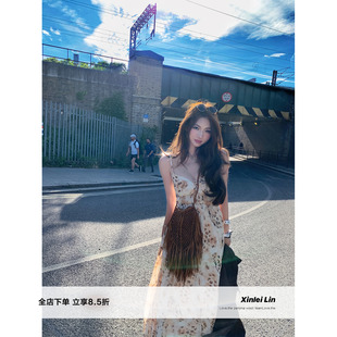 豹纹绑带无袖 夏日暮野 吊带雪纺连衣裙 Lin Xinlei