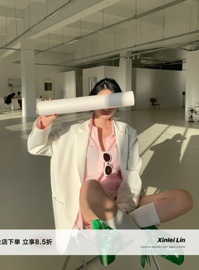 Xinlei Lin 白色西装外套女早秋新款宽松休闲上衣高级感炸街西服
