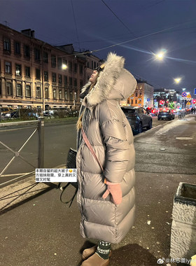 XinleiLin灰色长款连帽羽绒服