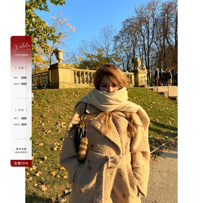 XinleiLin双色长款毛呢大衣外套